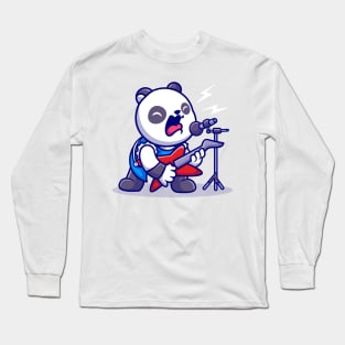 Cute Panda Rocker With Guitar Cartoon Long Sleeve T-Shirt